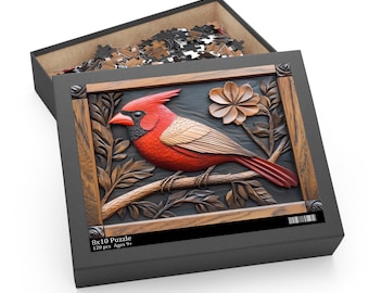 Cardinal Puzzle, Wood Carved Print Effect Northern Red Cardinal Jigsaw Puzzle, Animal Puzzles, Bird Lover Gifts Nature Puzzle Cardinal Gifts