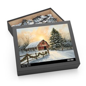 Winter Barn at Christmas Time Puzzle, Beautiful Snowy Barn Jigsaw, Christmas Farm Nostalgia Puzzle, Christmas Puzzle, Western Decor Puzzle