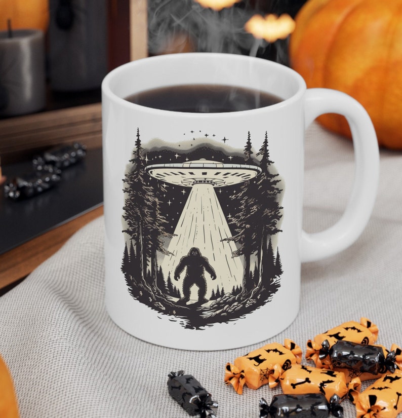 Sasquatch Mug, Alien Mug, Bigfoot Mug, UFO Mug, Paranormal Mug, Outdoor Mugs, Camping Lover Mug, Sci Fi Mug, Nature Gift, Bigfoot Cup image 1