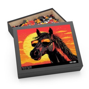 Retro Hippie Horse Puzzle, Cool Horse Puzzle Gift for Horse Lover Horse Jigsaw Puzzle 120/252/500 Piece Animal Puzzle Wildlife Nature Puzzle