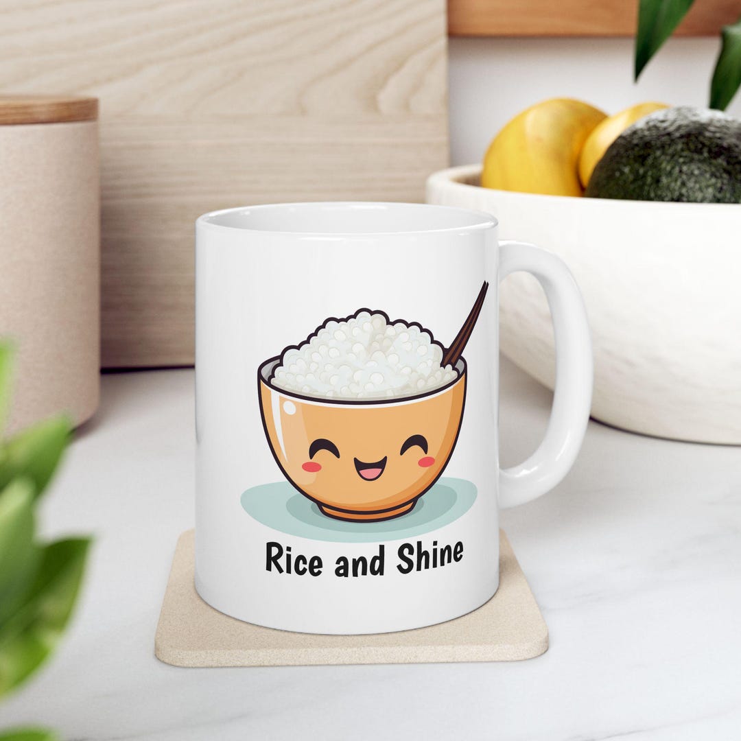 Rice and Shine Coffee Mug, Cute Kawaii Anime Rice Mug, Asian Food Pun ...