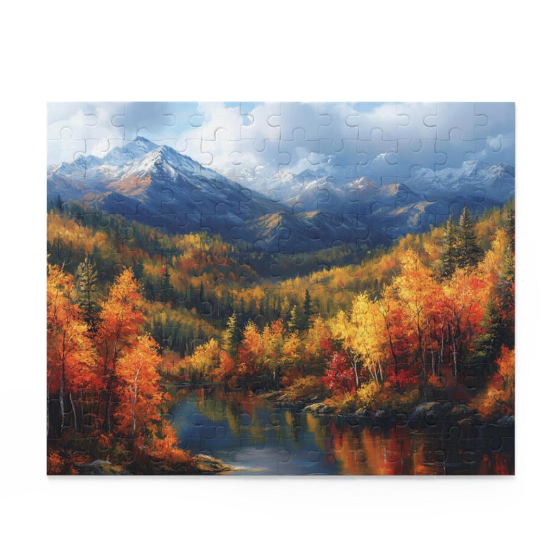Colorful Scenic Nature Jigsaw, Colorado Mountains in Autumn Puzzle, Fall Puzzle, Beautiful Mountains Lake and Pines Painting Art Puzzle image 3