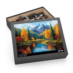 Colorado Mountains in Autumn Puzzle, Colorful Scenic Nature Jigsaw, Fall Puzzle, Beautiful Mountains Lake and Pines Painting Art Puzzle image 4
