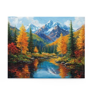 Colorado Mountains in Autumn Puzzle, Colorful Scenic Nature Jigsaw, Fall Puzzle, Beautiful Mountains Lake and Pines Painting Art Puzzle image 3