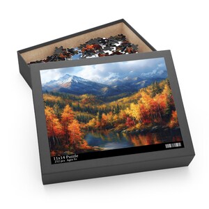 Colorful Scenic Nature Jigsaw, Colorado Mountains in Autumn Puzzle, Fall Puzzle, Beautiful Mountains Lake and Pines Painting Art Puzzle image 4