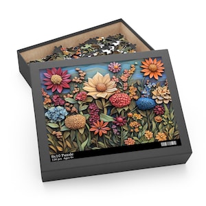 Floral Puzzle, Wood Carved Style Effect Flowers Puzzle, Decorative Nature Puzzle, Gift for Gardener, Plants Jigsaw, Unique Flower Puzzle