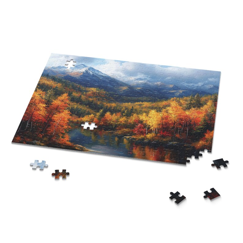 Colorful Scenic Nature Jigsaw, Colorado Mountains in Autumn Puzzle, Fall Puzzle, Beautiful Mountains Lake and Pines Painting Art Puzzle image 5