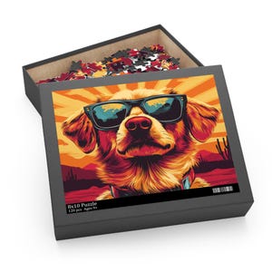 Retro Hippie Dog Puzzle, Cool Colorful Dogs Puzzle Gift for Dog Lover Dog Jigsaw Puzzle 120/252/500 Piece Animal Puzzle, Dog Gift, Dog Art