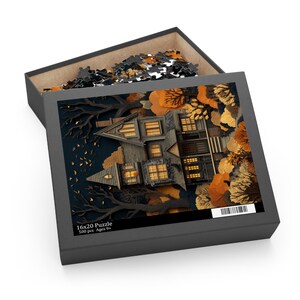 Haunted House Puzzle, Spooky Halloween Jigsaw, Paper Cut Style Spooky Season Fall Puzzle Gift, Fun October Autumn Puzzle for Family zdjęcie 8