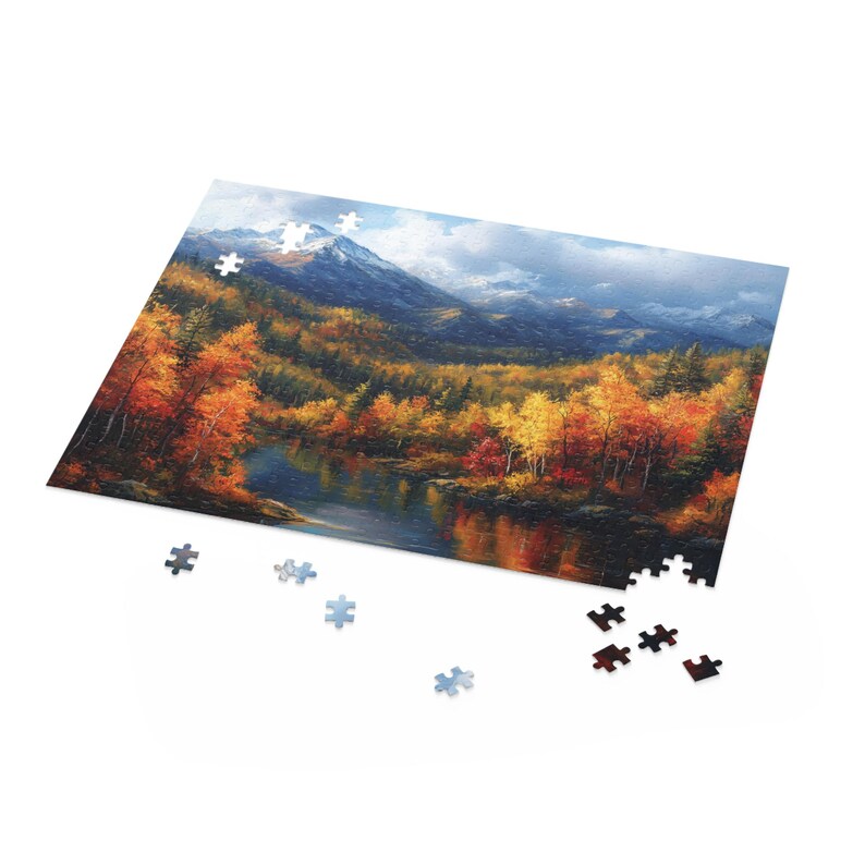 Colorful Scenic Nature Jigsaw, Colorado Mountains in Autumn Puzzle, Fall Puzzle, Beautiful Mountains Lake and Pines Painting Art Puzzle image 8
