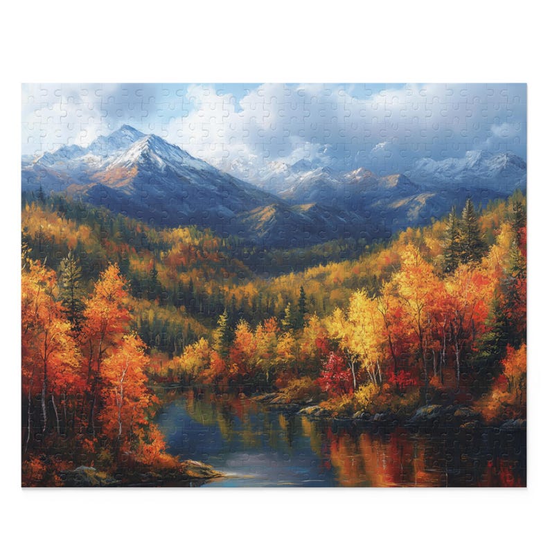 Colorful Scenic Nature Jigsaw, Colorado Mountains in Autumn Puzzle, Fall Puzzle, Beautiful Mountains Lake and Pines Painting Art Puzzle image 9