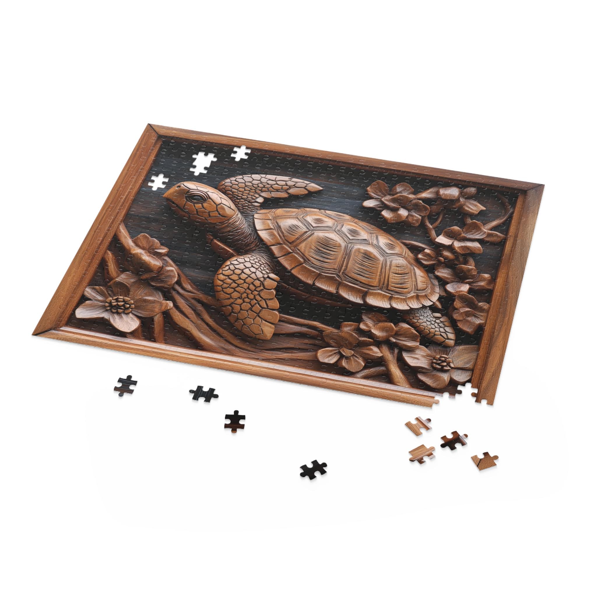 Turtle Puzzle Wood Carved Print Effect Sea Turtle Jigsaw Puzzle Animal ...