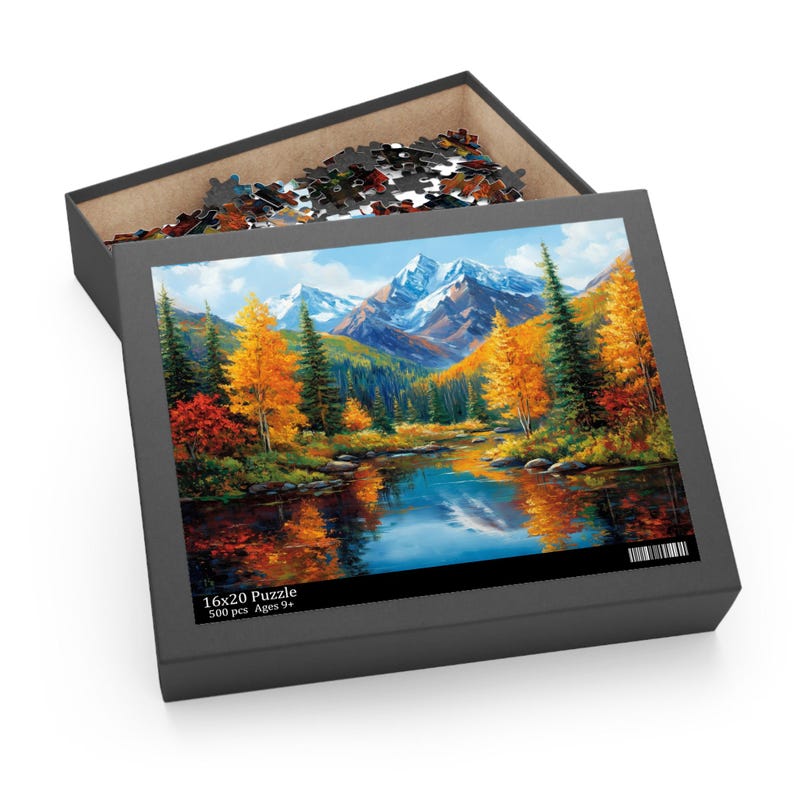 Colorado Mountains in Autumn Puzzle, Colorful Scenic Nature Jigsaw, Fall Puzzle, Beautiful Mountains Lake and Pines Painting Art Puzzle image 7