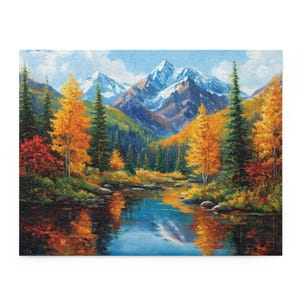 Colorado Mountains in Autumn Puzzle, Colorful Scenic Nature Jigsaw, Fall Puzzle, Beautiful Mountains Lake and Pines Painting Art Puzzle image 6
