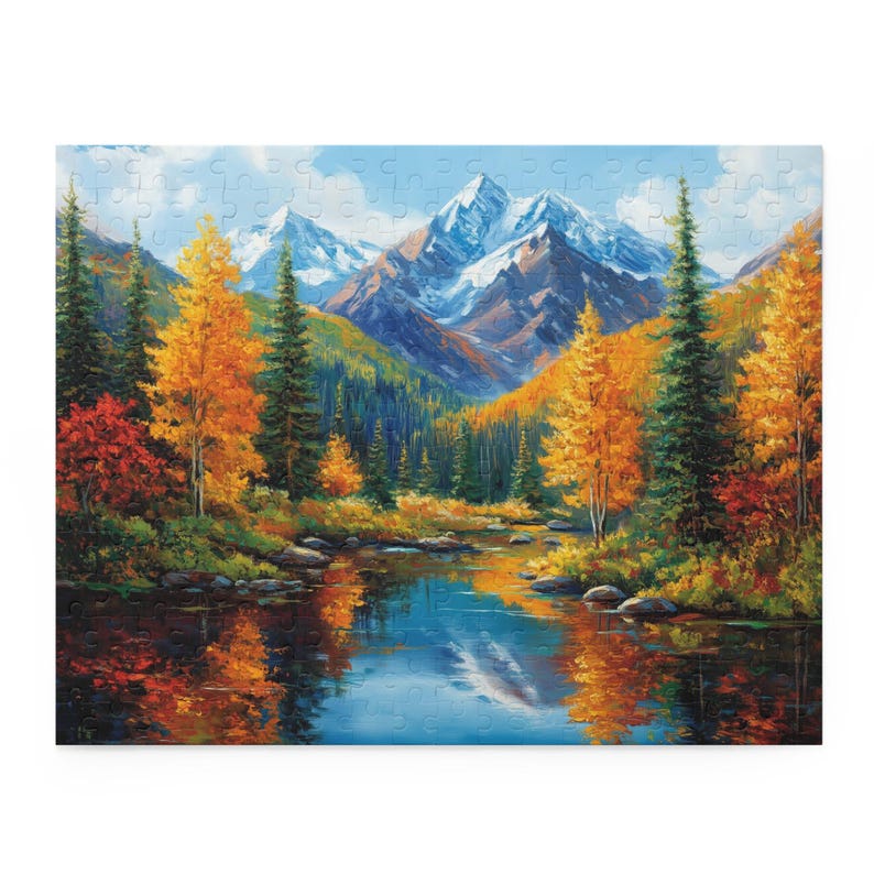 Colorado Mountains in Autumn Puzzle, Colorful Scenic Nature Jigsaw, Fall Puzzle, Beautiful Mountains Lake and Pines Painting Art Puzzle image 6