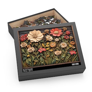 Flower Art Puzzle, Wood Carved Effect Floral Jigsaw, Flower Lover Gift, Nature Puzzles, Unique Flowers Decorative Art Gift, Mothers Day Gift