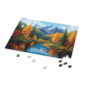 Colorado Mountains in Autumn Puzzle, Colorful Scenic Nature Jigsaw, Fall Puzzle, Beautiful Mountains Lake and Pines Painting Art Puzzle image 8