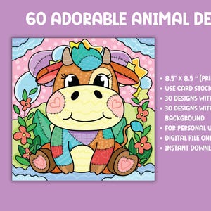 Patchwork Animal Coloring Pages, Easy Bold Designs (Digital Download)