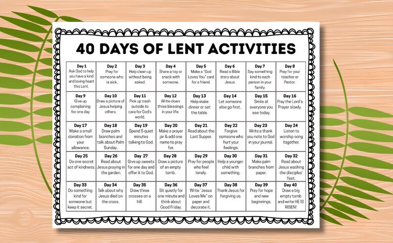 Lent Activities for Kids Printable, 40 Days of Lent Christian Countdown ...