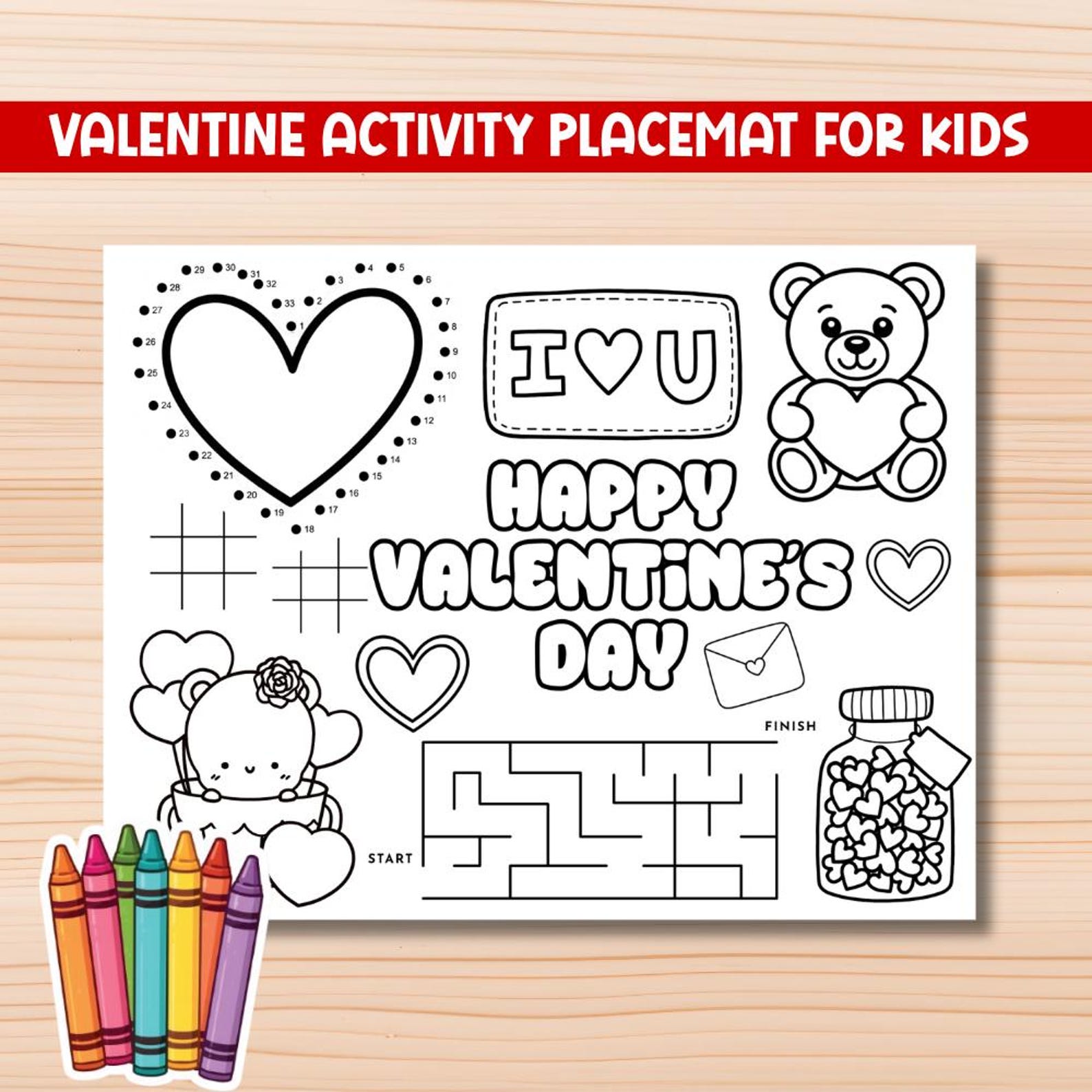 Valentine's Day Activity Placemat | Kids Coloring Page (digital ...