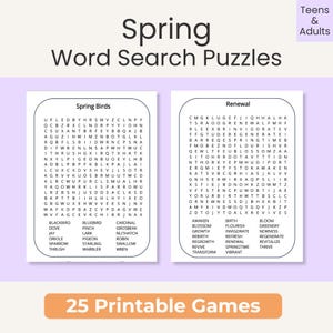 Large Print Spring Word Search Puzzles, 25 Printable PDF, Easy Word Find for Adults Seniors, Easter Spring Activity Pack