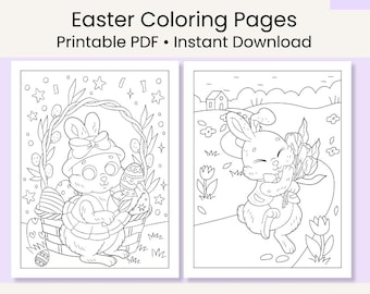Easter Coloring Pages for Kids, Spring Coloring Sheets Printable, Cute Bunny Chick Lamb Coloring Pages, Instant Download PDF