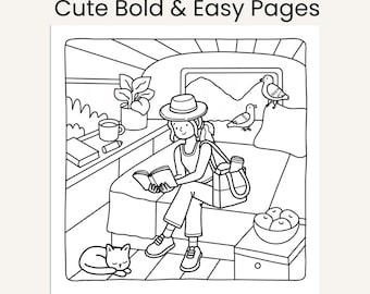 Summer Girl Coloring Book Printable PDF | 30 Bold and Easy Pages | Cute Cozy Aesthetic Coloring Pages for Teens & Adults