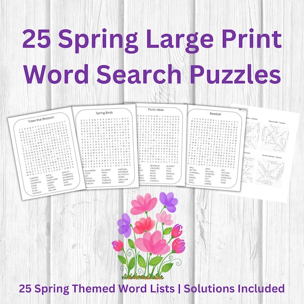 Spring Word Search Printable for Adults | Adult Easter Games | Large Print Word Search Puzzle