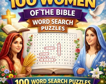 Large Print Bible Word Search for Women, 100 Easy Christian Puzzles, Printable PDF, Senior Activity, Scripture Word Find
