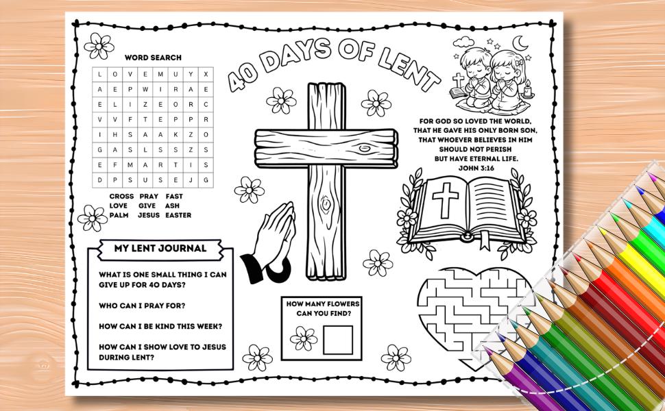 Lent Activity Placemat Printable for Kids | Catholic Christian Coloring ...