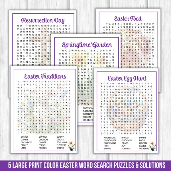 Easter Word Search| Spring Activity Pages | Printable Easter Games | Easter Activity Pages | Large Print Word Search