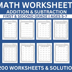 Math Worksheets: Addition & Subtraction, 1st-2nd Grade (PDF)