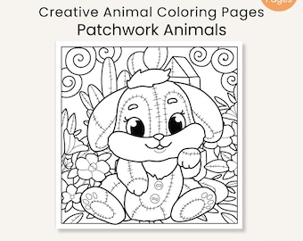 Dibujos para colorear de animales con retazos para niños / Libro para colorear de animales con patrones / Dibujos para colorear creativos y fáciles para niños de 6 a 10 años / PDF imprimible