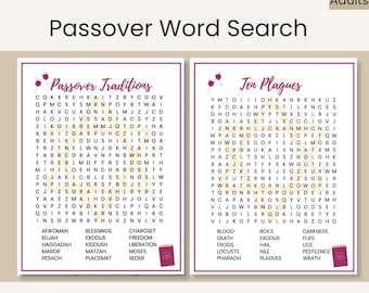 Passover Word Search Large Print, Bible Word Search Printable, Jewish Holiday Activity, Kids & Family Seder Game, Easy PDF Puzzle