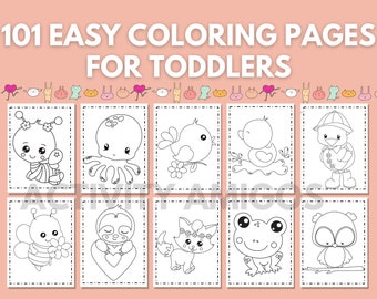 Animal Coloring Pages for Kids, Printable Coloring Book PDF, Easy Coloring Sheets, Preschool Activity, Toddler Coloring Pages, 101 Pages