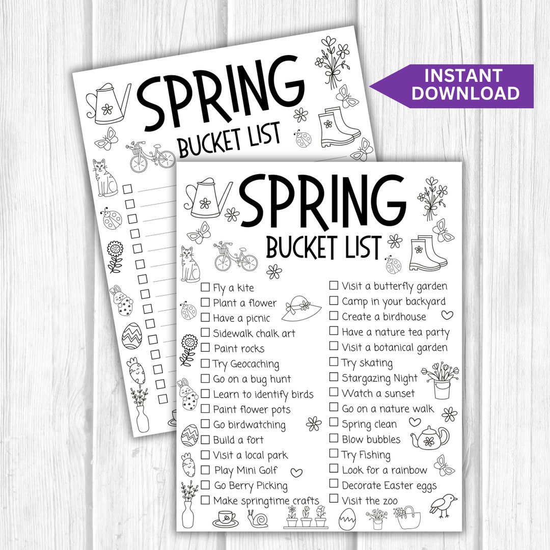 Spring Bucket List Printable, to Do List, Kids Activities, Spring ...