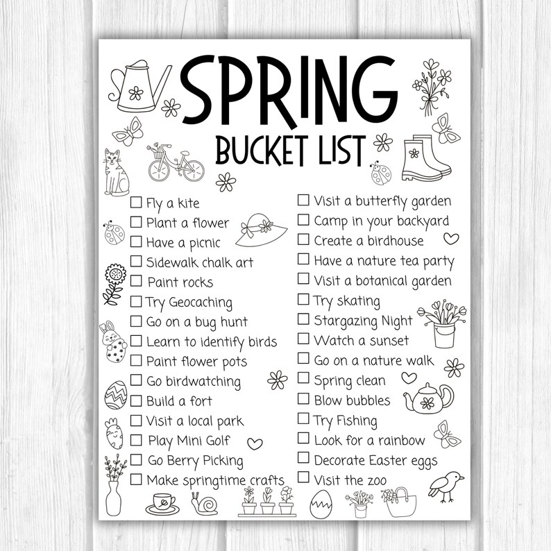 Spring Bucket List Printable, to Do List, Kids Activities, Spring ...