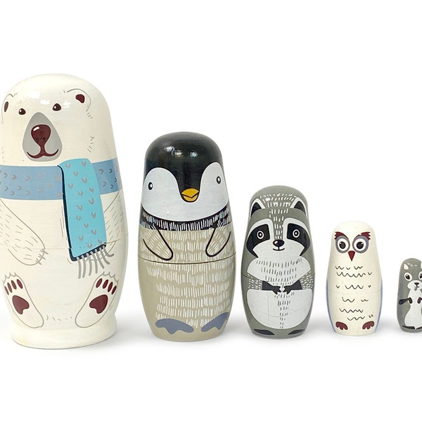 Wooden Nesting Russian Dolls Set - Polar Arctic