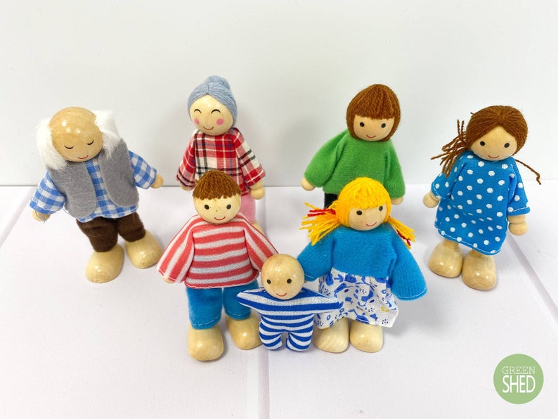 WOODEN DOLLHOUSE Family FIGURES for Kids Flexible House People Puppet