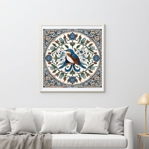 Iznik Tiles Wall Art, Antique Oriental Motif Wall Decor, Vintage Digital Art, Ottoman Seramic Tile Art, Authentic Wall Art, Bird Motif Art