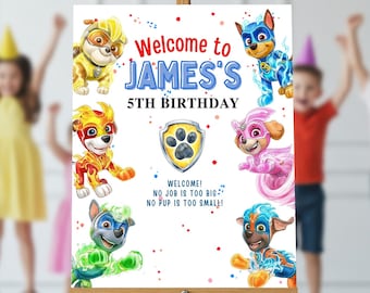 Watercolor Puppy Welcome Sign Template – Editable Canva Birthday Party Sign, Printable Watercolor Party Decor, Instant Download