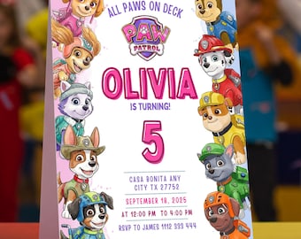 Editable Puppy Birthday Invitation Template for Girls, Printable Birthday Party Invitations, Digital Bday Party Invite Template Girls Invite