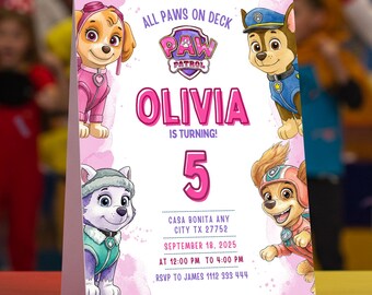 Editable Puppy Birthday Invitation Template for Girls, Printable Birthday Party Invitations, Digital Bday Party Invite Template Girls Invite