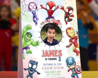 Spidey Birthday Invitation with photo, Spidey and His Amazing Friends Birthday Invitation,  Spidey digital invitation card instant download