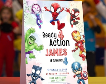 Ready 4 Action invitation | Spiderman Birthday Invitation | Spidey and his amazing friends Party invite (Digital Download)