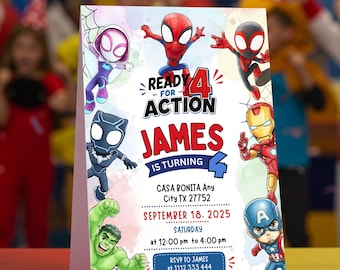 Ready 4 Action invitation | Spiderman Birthday Invitation | Spidey and his amazing friends Party invite (Digital Download)