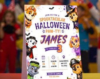 Halloween Dog Puppy Birthday Invitation, Spooky Kids Birthday Invite, Editable Costume Party Invitation, Digital Download Template