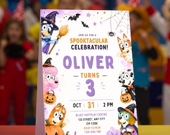 Halloween Blue Puppy Birthday Invitation, Spooky Kids Birthday Invite, Editable Costume Party Invitation, Digital Download Template