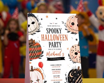 Halloween Birthday Invitation, Spooky Halloween Party Invite, Pumpkin Birthday Invitation, Editable Canva Template, Kids Halloween Party