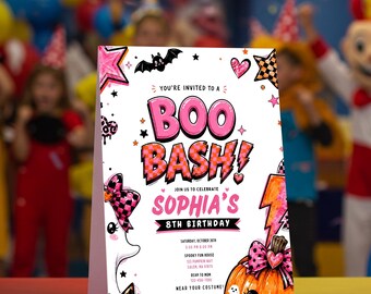 Halloween Birthday Invitation, Boo Bash Party Invite, Pink Halloween Birthday, Editable Canva Template, Spooky Kids Party Invitation